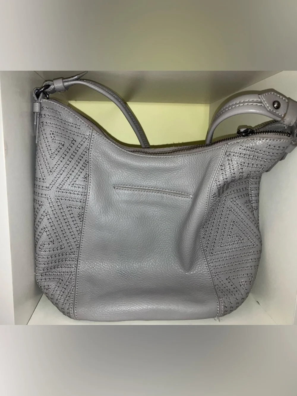 The Sak leather large hobo shoulder bag satchel purse handbag gray tassel charm